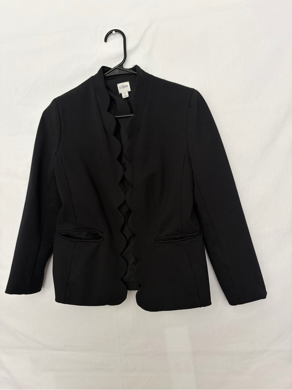 J.Crew Womens Size 0 Black Scalloped Open Front Blazer AJ167 Workwear(A940)